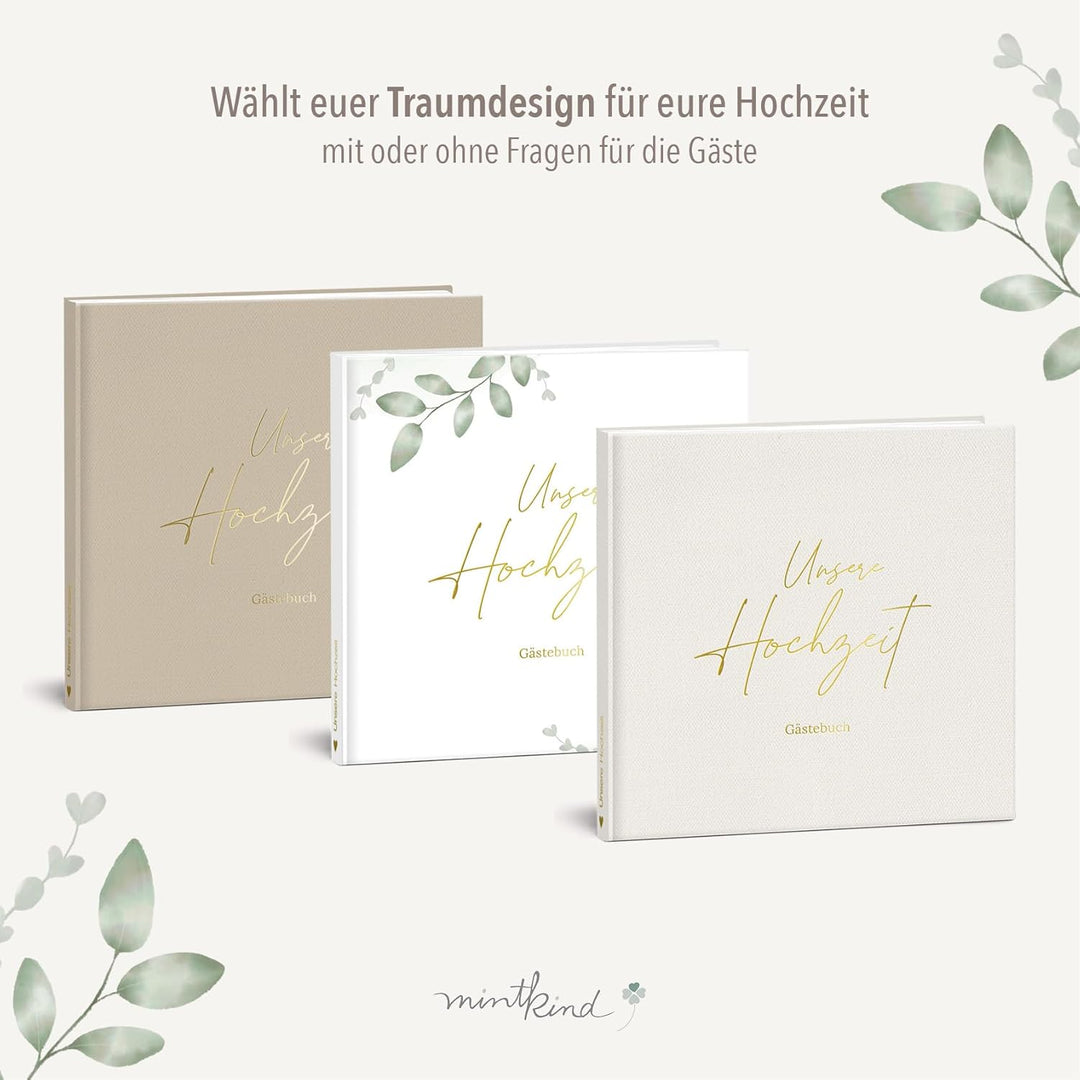 mintkind® Gästebuch Hochzeit zum Ausfüllen Beige inkl. 4 Stickerbögen | 84 Seiten zum kreativen Gest