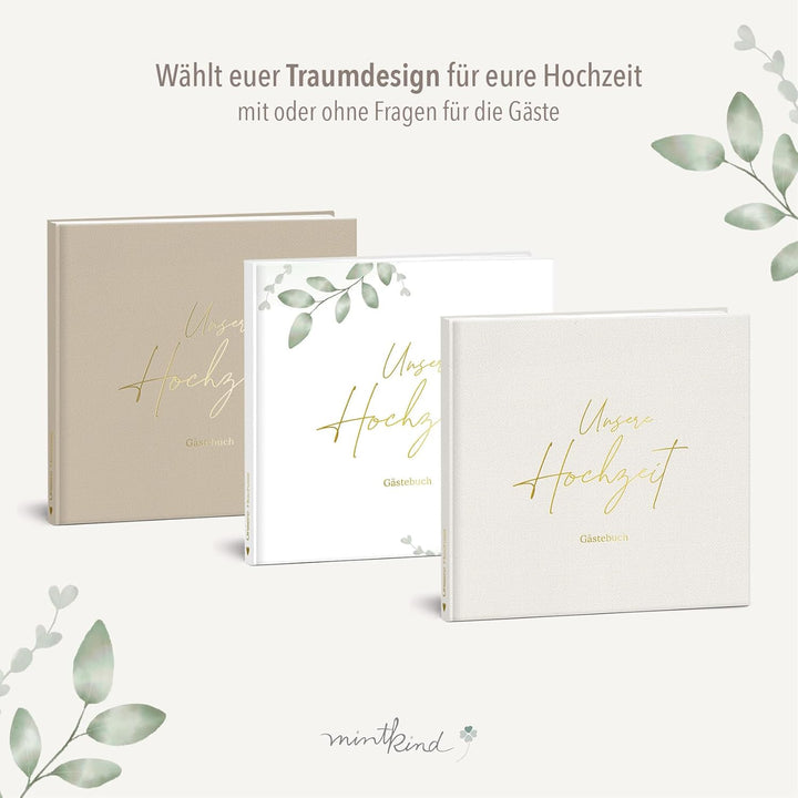 mintkind® Gästebuch Hochzeit zum Ausfüllen Beige inkl. 4 Stickerbögen | 84 Seiten zum kreativen Gest