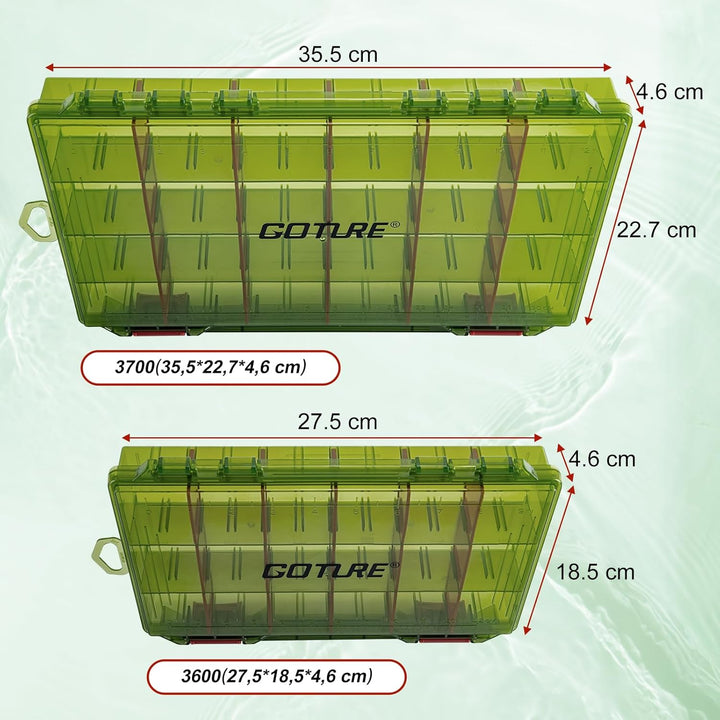 Goture Verdickte Köderbox Angeln 3700 - Transparente Angelbox mit Messlineal, Verstellbaren Trennwän