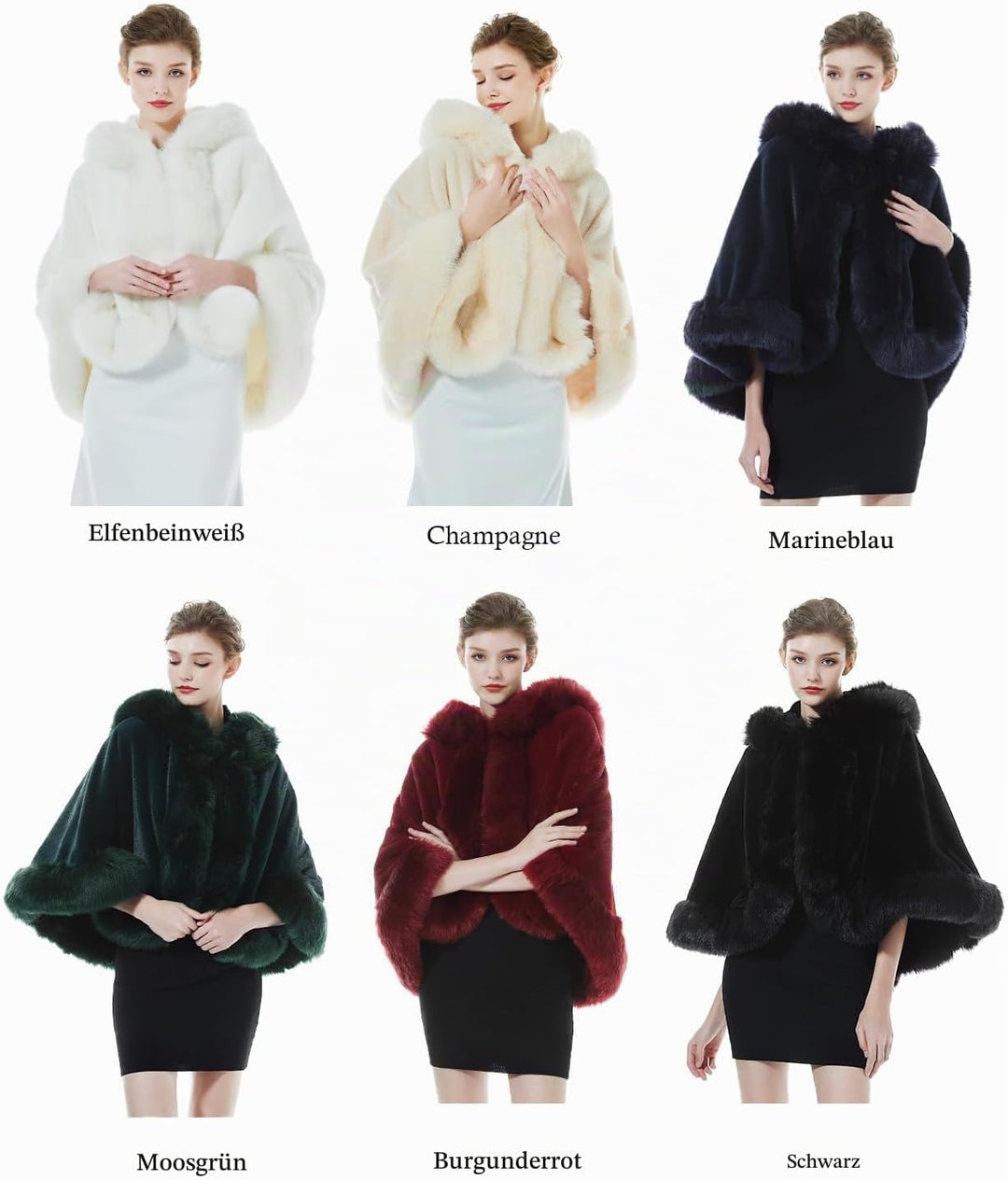 BEAUTELICATE Damen Kunstpelz Braut Umhang mit Kapuze Winter Braut Poncho Cape Kurz Warm Kunstpelz St