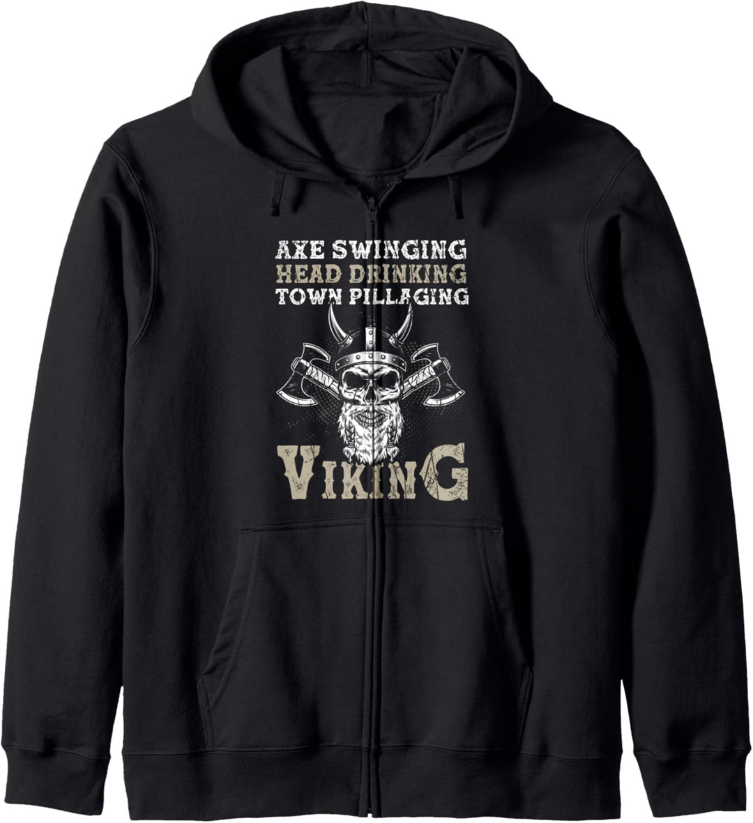 Axe Swinging Head Drinking Town Pillaging Viking Wikinger Kapuzenjacke