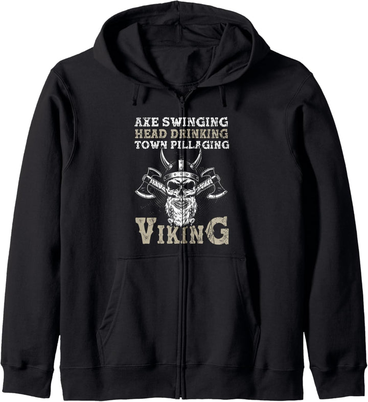 Axe Swinging Head Drinking Town Pillaging Viking Wikinger Kapuzenjacke