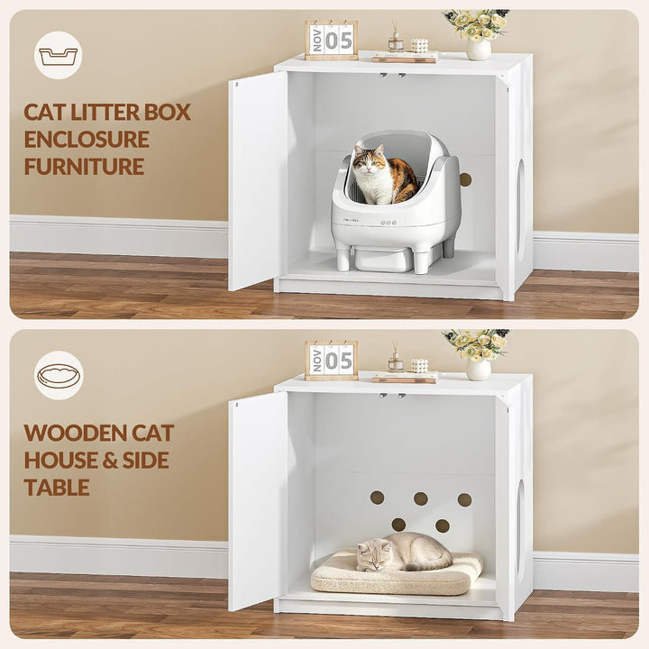 Katzenklo Schrank Versteckt mit Steckdosen, 80 x 60 x 80 cm, Weiss | Katzenschrank Möbel mit USB, fü