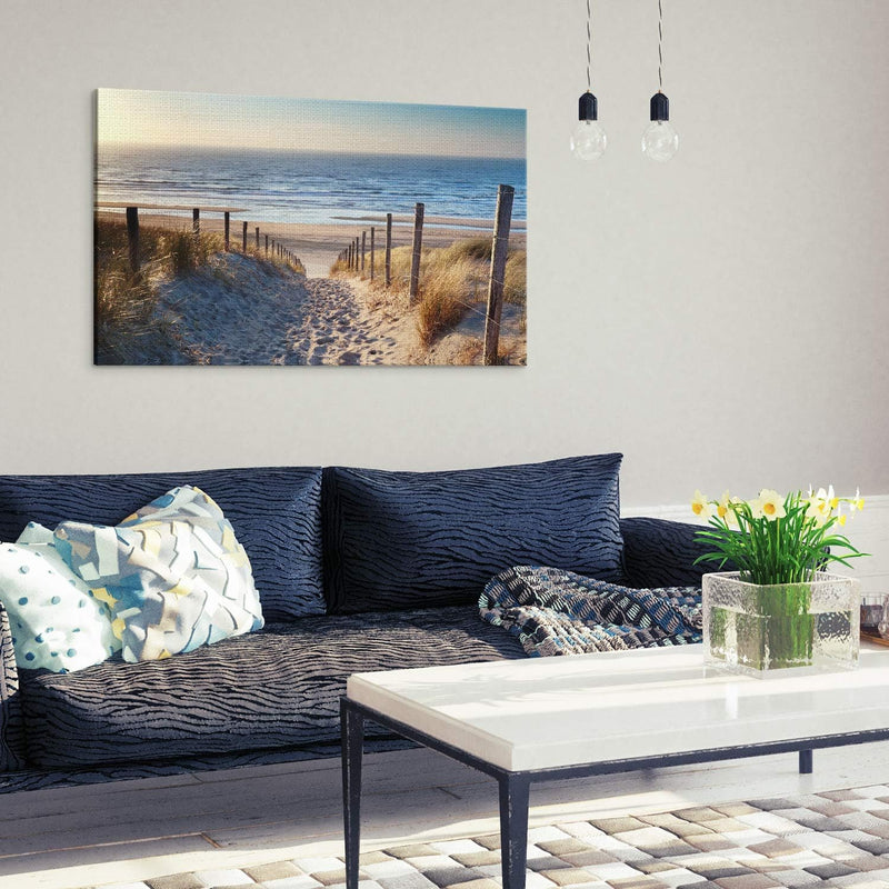 PICANOVA – Bild auf Leinwand Weg zum Meer 100x50cm – Leinwandbild – Premium Leinwanddruck – Wandbild