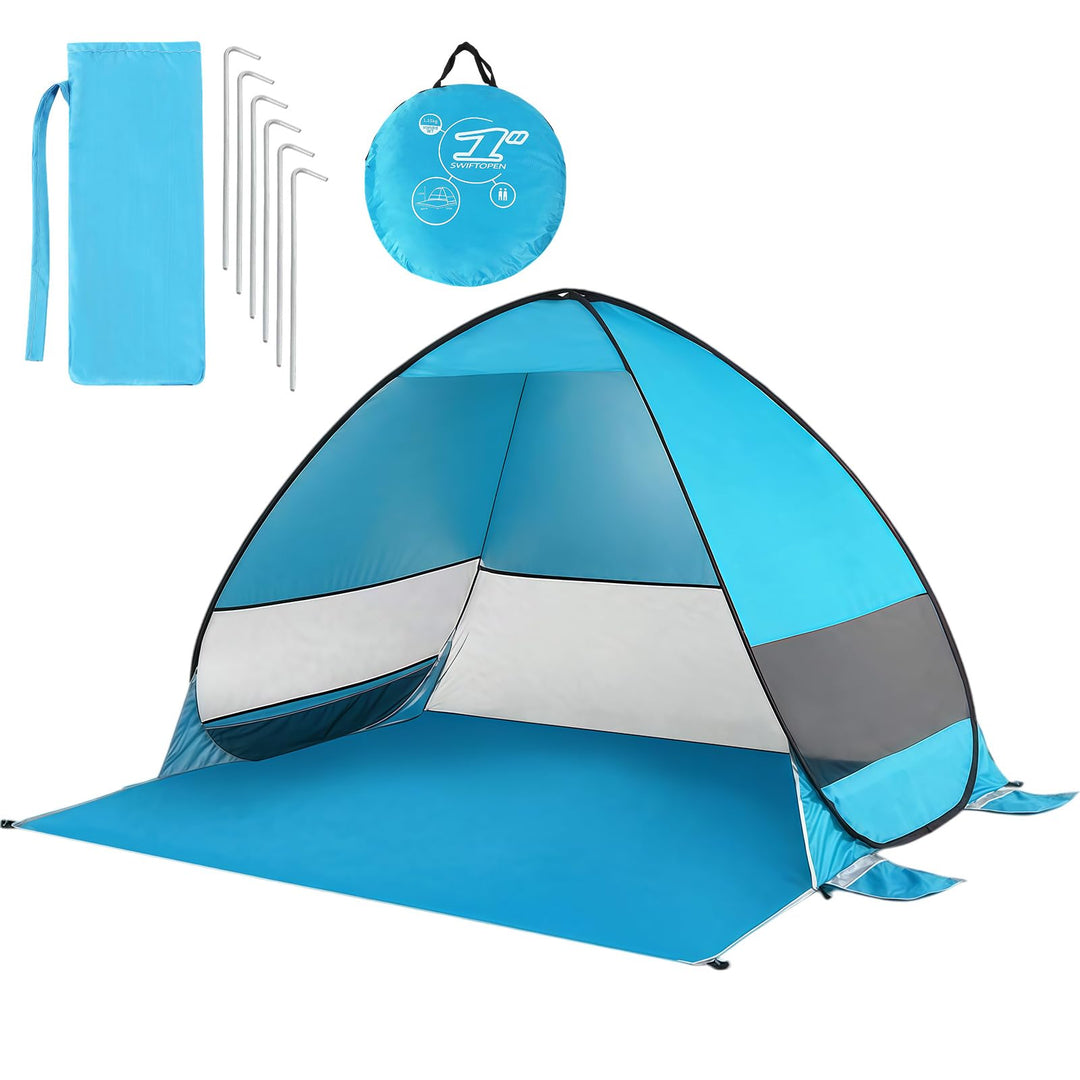 W&amp;H Strandmuschel Pop Up,UV Schutz 50+,Strandzelt für 2-3 Personen inkl. Tragetasche und Heringe,200