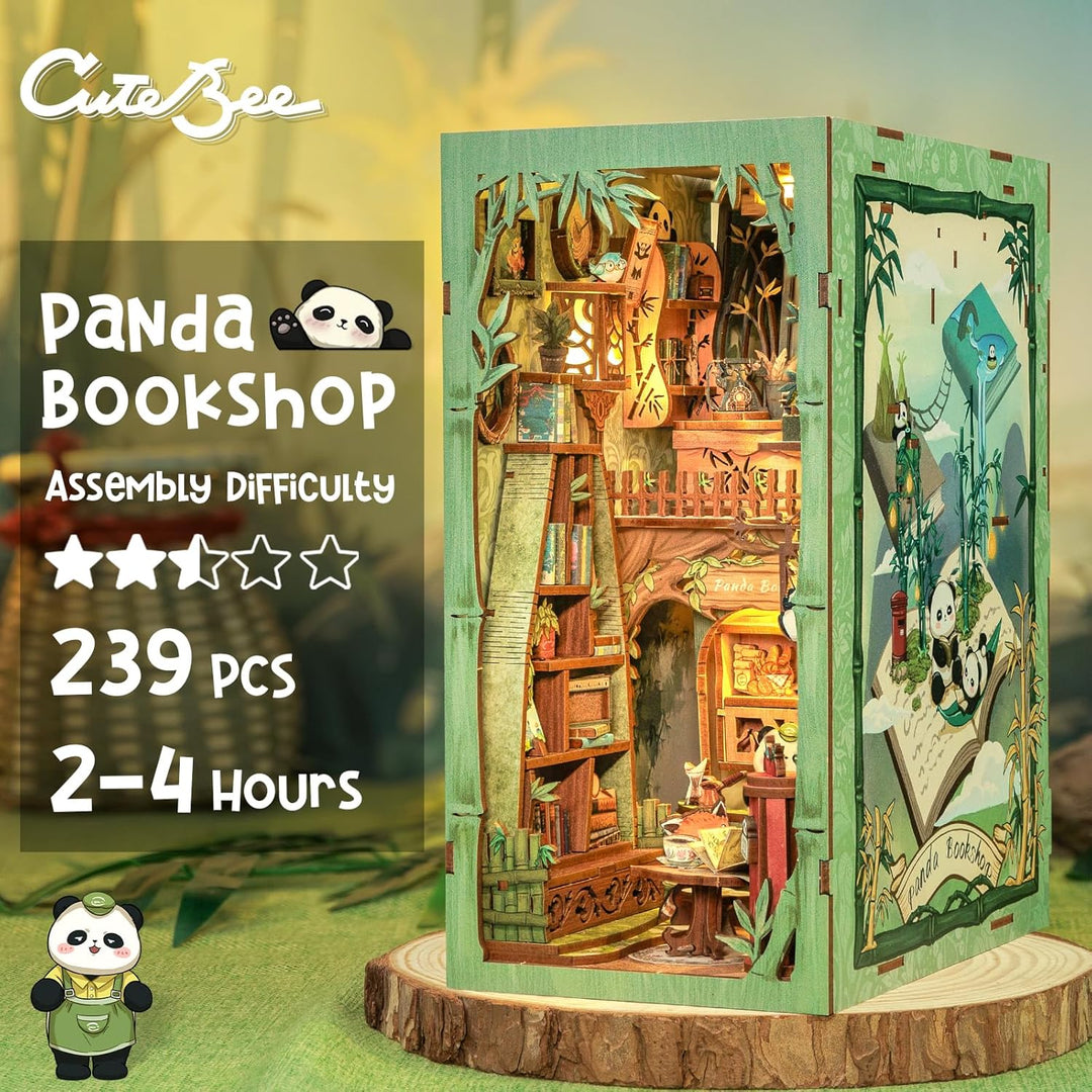 CUTEBEE DIY Book Nook Puppenhaus Kit mit Staubschutz und LED-Licht -DIY Miniatur Haus Kit,Holzkunst