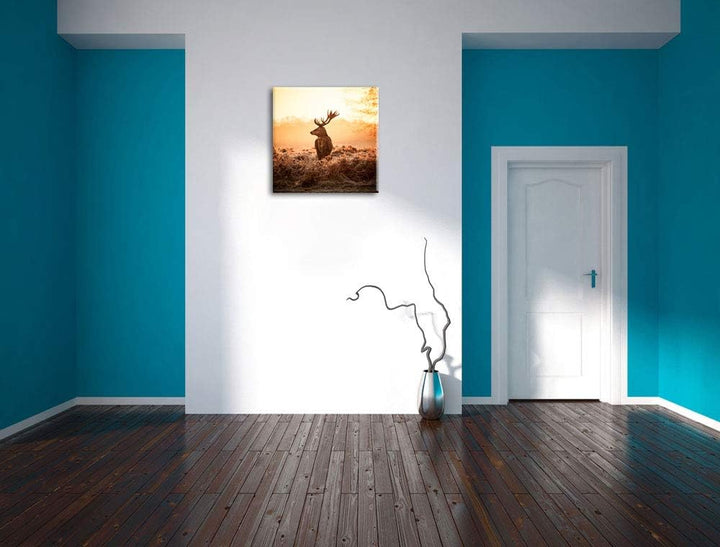 Pixxprint Stolzer Hirsch, Format: 70x70 auf Leinwand, XXL riesige Bilder fertig gerahmt mit Keilrahm