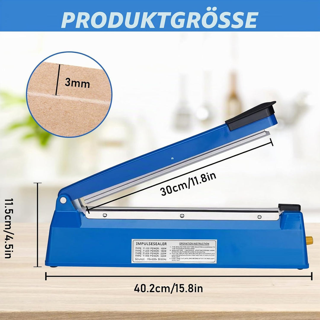 Folienschweissgerät, Heisssiegelgerät 300mm mit Temperaturkontrolle, Versiegelungsgerät, Tüten schwe