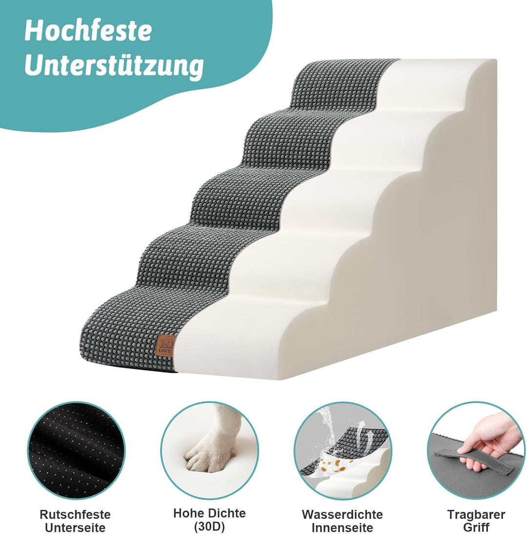 Breite Hundetreppe, kleine Haustiertreppe mit auslaufsicherer Abdeckung (Schwarz und Grau, 83x50x57c