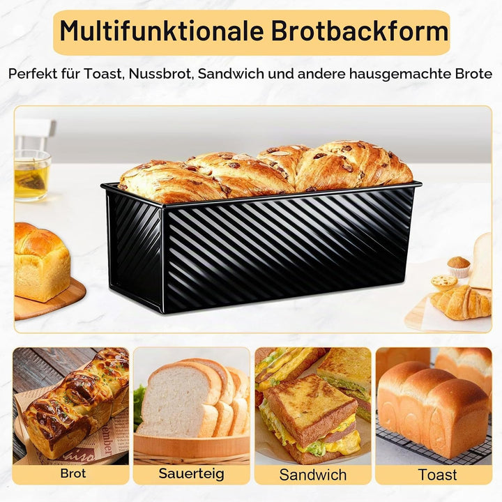 Toastbrot Backform 1000g, Antihaft Pullman Kastenform mit Deckel, Rechteckige Brotbackform aus Carbo