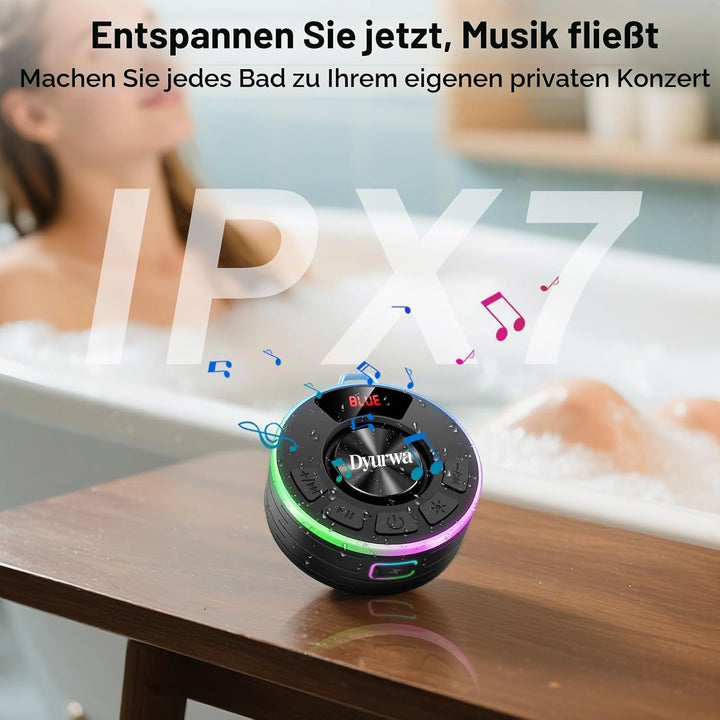 Wasserdichter Bluetooth Duschlautsprecher, 10H Bluetooth-Lautsprecher mit Saugnapf, Tragbare bluetoo
