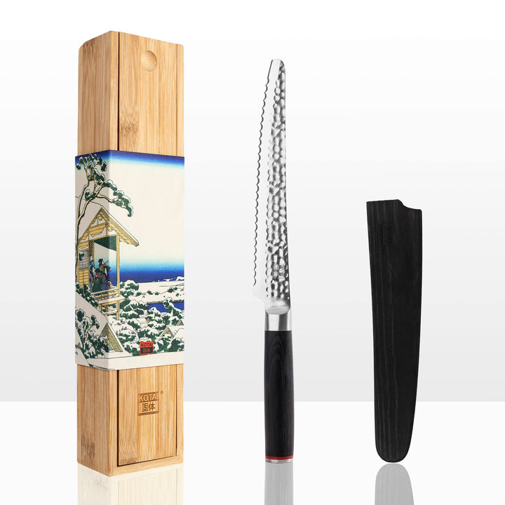 KOTAI Brotmesser| Messer mit Wellenschliff | 20-cm-Klinge | Von Hand gehämmert und geschärft | Ultra