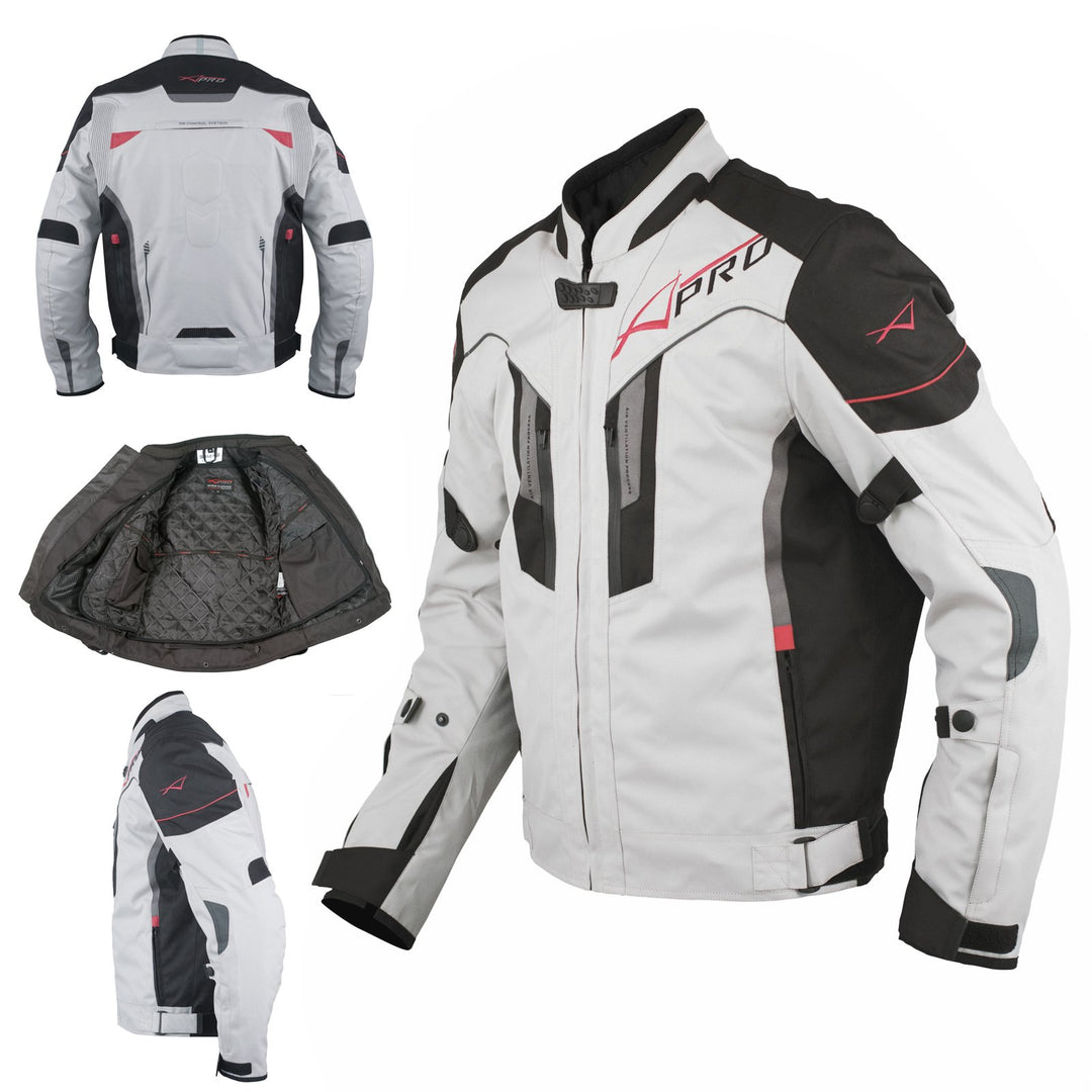 A-Pro Textil Motorrad Jacke Wasserdichte CE Protektoren Reflektirende Sport S Grau, S Grau