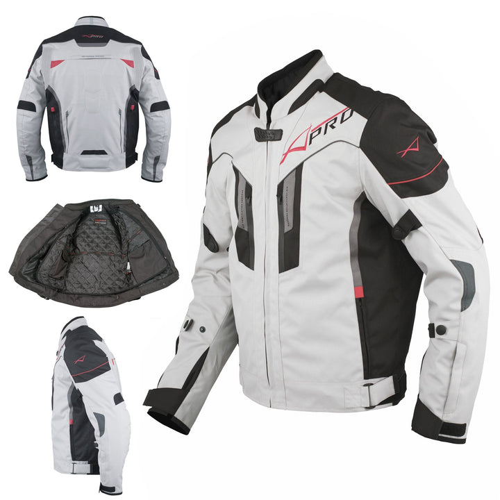 A-Pro Textil Motorrad Jacke Wasserdichte CE Protektoren Reflektirende Sport S Grau, S Grau
