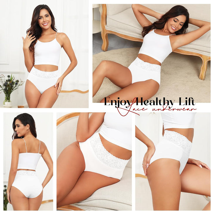 Wealurre Unterhosen Damen, Unterwäsche Frauen Baumwolle Hohe Taille Slip Damen Unterwäsche Spitze 5e