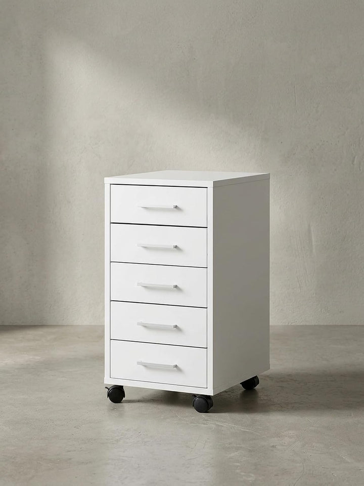 Schubladenschrank ITTER Holz: 5 Schubladen, Rollen, melaminharzbeschichtet - KADIMA DESIGN. Farbe: W