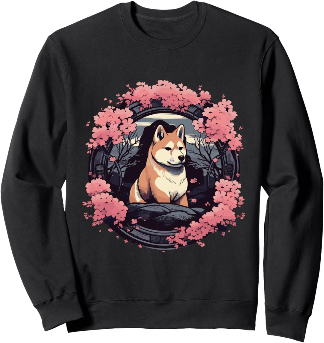 Shiba Inu Sitzt Unter Dem Japanischen Sakura Baum Sweatshirt