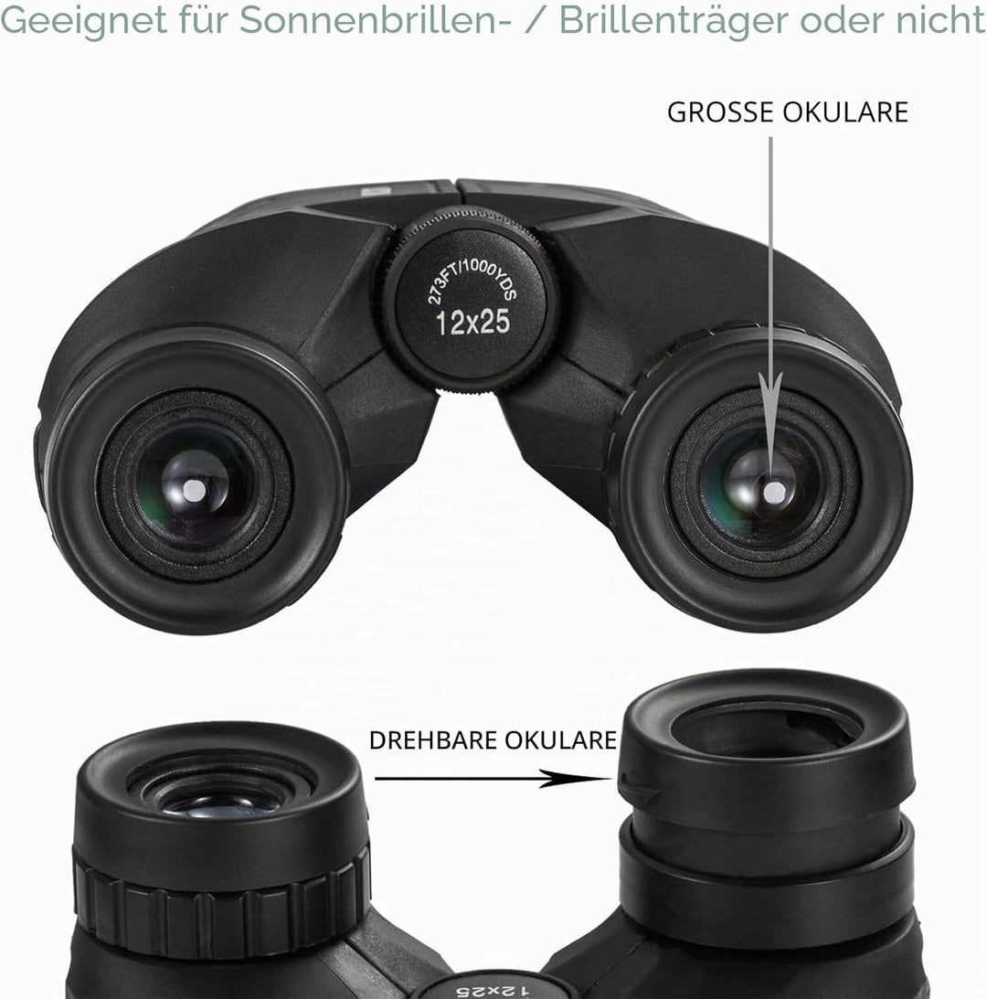 occer Kompakte Fernglas 12x25 für Erwachsene Kinder Jugendlicher - Faltbares Ferngla mit Schwach Nac