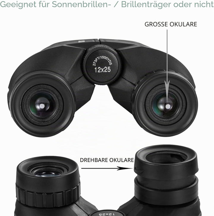 occer Kompakte Fernglas 12x25 für Erwachsene Kinder Jugendlicher - Faltbares Ferngla mit Schwach Nac