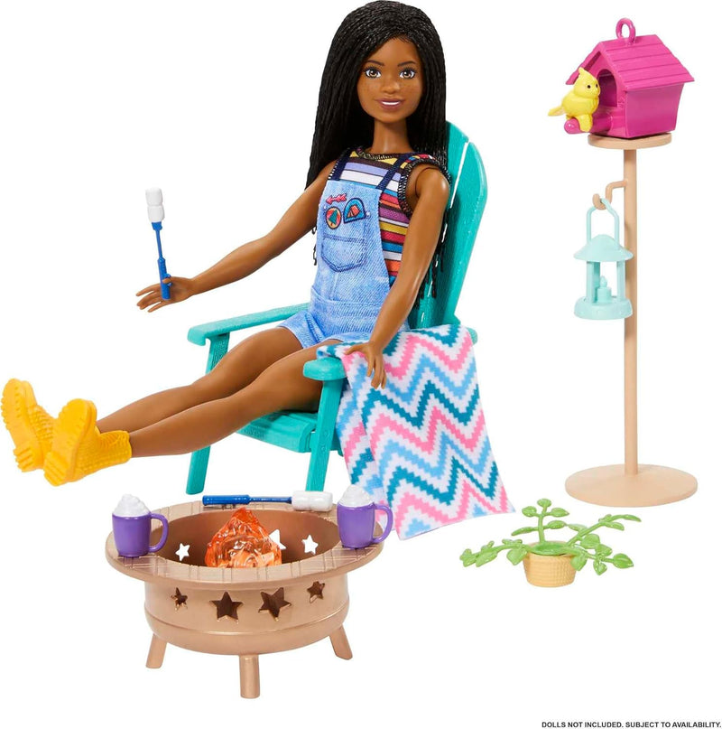 Barbie Möbel- und Zubehör-Set, Barbie Puppenhaus-Dekoration für Garten, Terrasse, Lagerfeuer, Vogelf