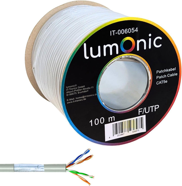 Lumonic 100m Netzwerkkabel CAT 5e F/UTP I CAT5e-Kabel, Gigabit Lan Kabel, Ethernet Kabel I Flexibles