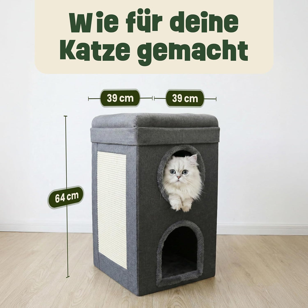 zooprinz katzenhöhle cat cave – kuschelhöhle für Katzen & grosse Katze, warmes katzenbett beige mit