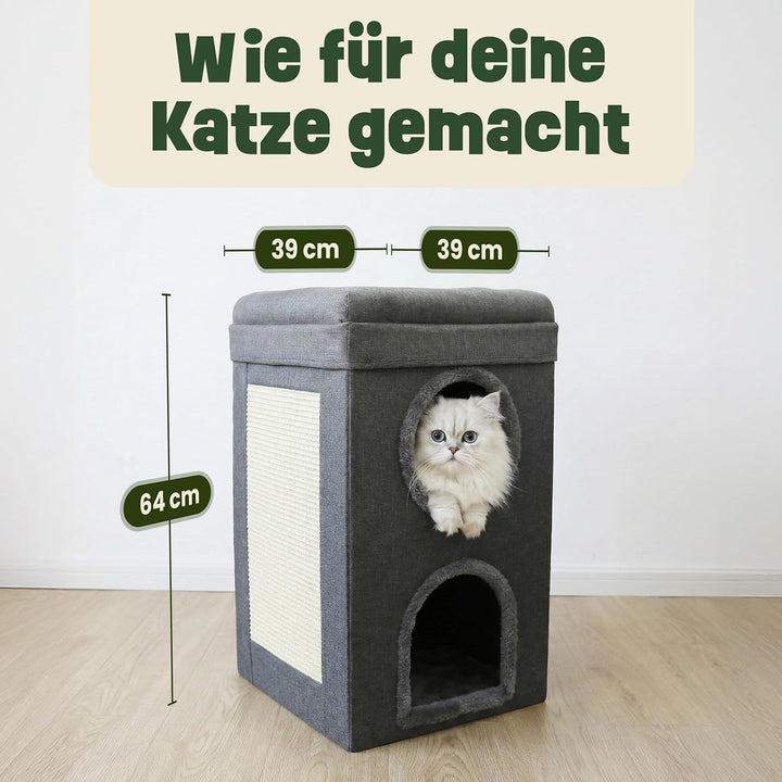 zooprinz katzenhöhle cat cave – kuschelhöhle für Katzen & grosse Katze, warmes katzenbett beige mit