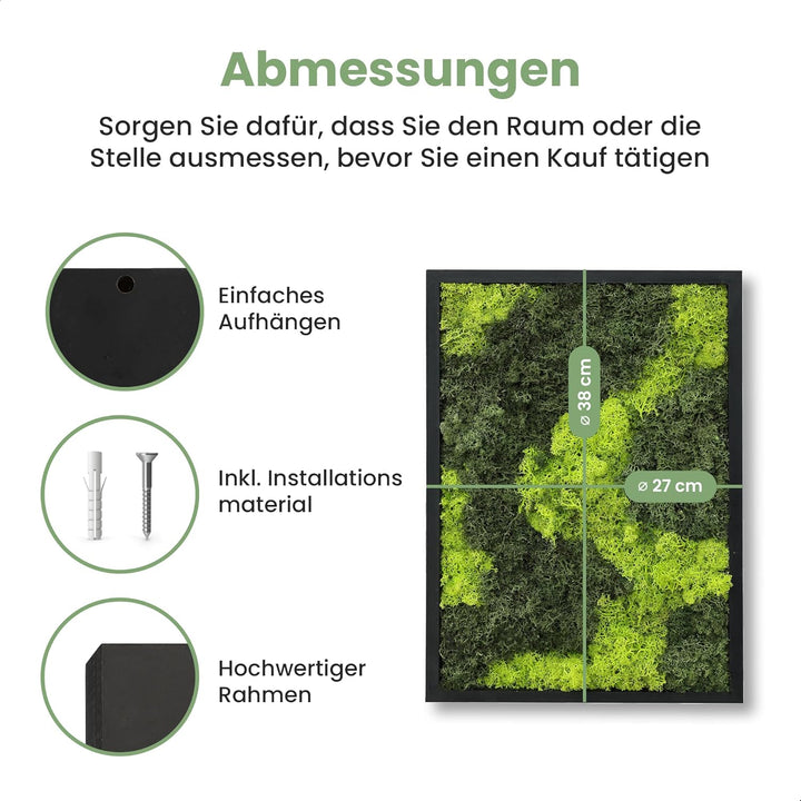 comforder Rechteckiges Wandbild mit echtem Moos (27x38 cm), Konserviertes Moosbild mit Holzrahmen, N
