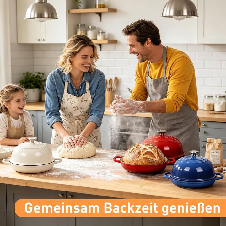Gusseisen Brotbackform mit Deckel, 4,7L Gusseisen Topf Brot Backen, 23 cm Emaille Bräter mit Deckel,