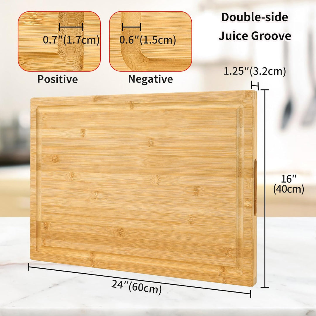 Extra grosses XXXL Bambus-Schneidebrett, 61 x 40.6 x 3.2 cm, zum Schneiden von Truthahn, Fleisch, Ge