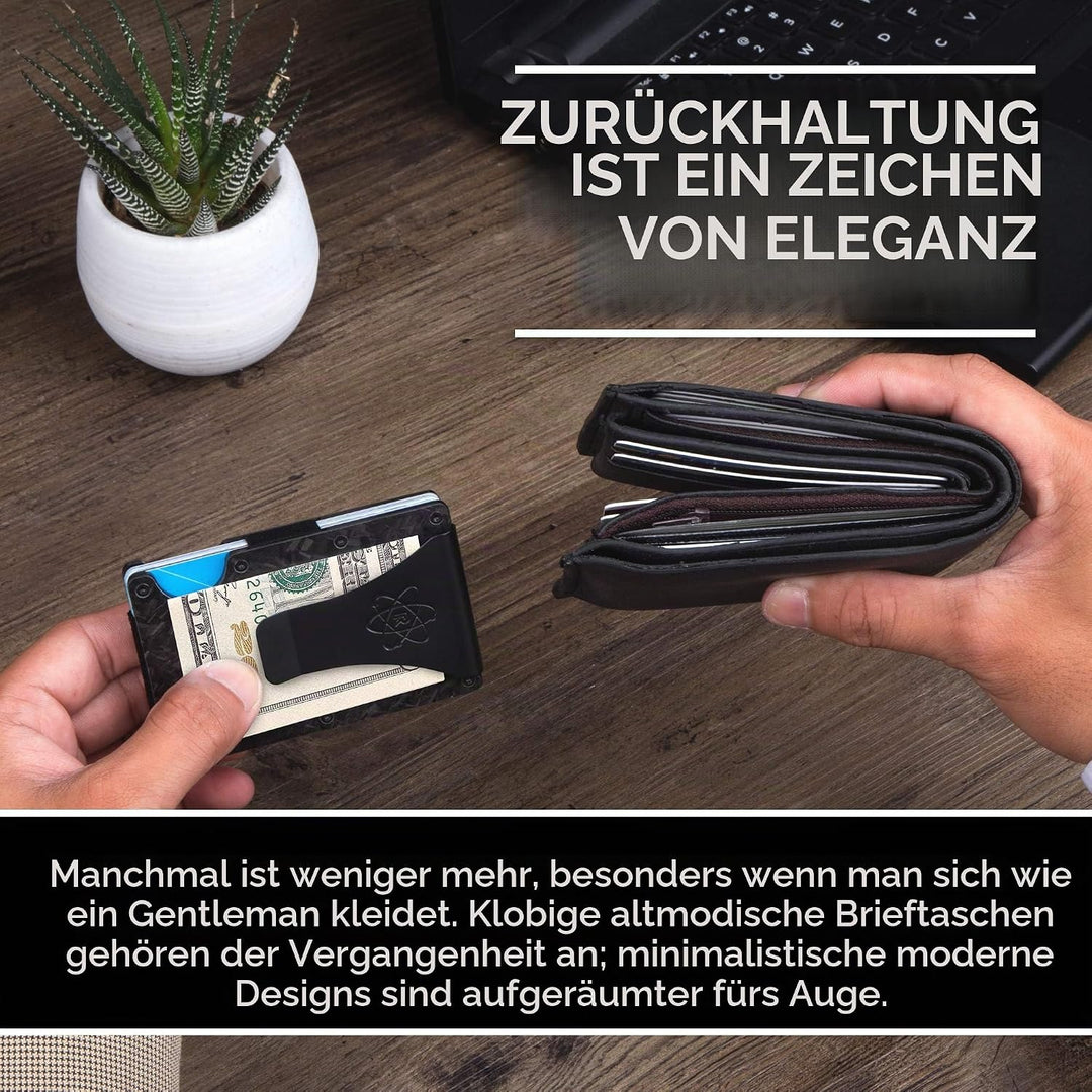 ROSSM Geldbörse Herren mit RFID-Schutz - Kartenetui Herren aus Kohlefaser und Metall mit Geldklammer