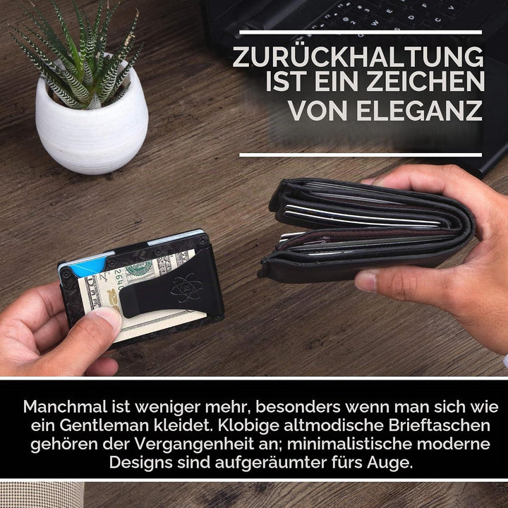 ROSSM Geldbörse Herren mit RFID-Schutz - Kartenetui Herren aus Kohlefaser und Metall mit Geldklammer