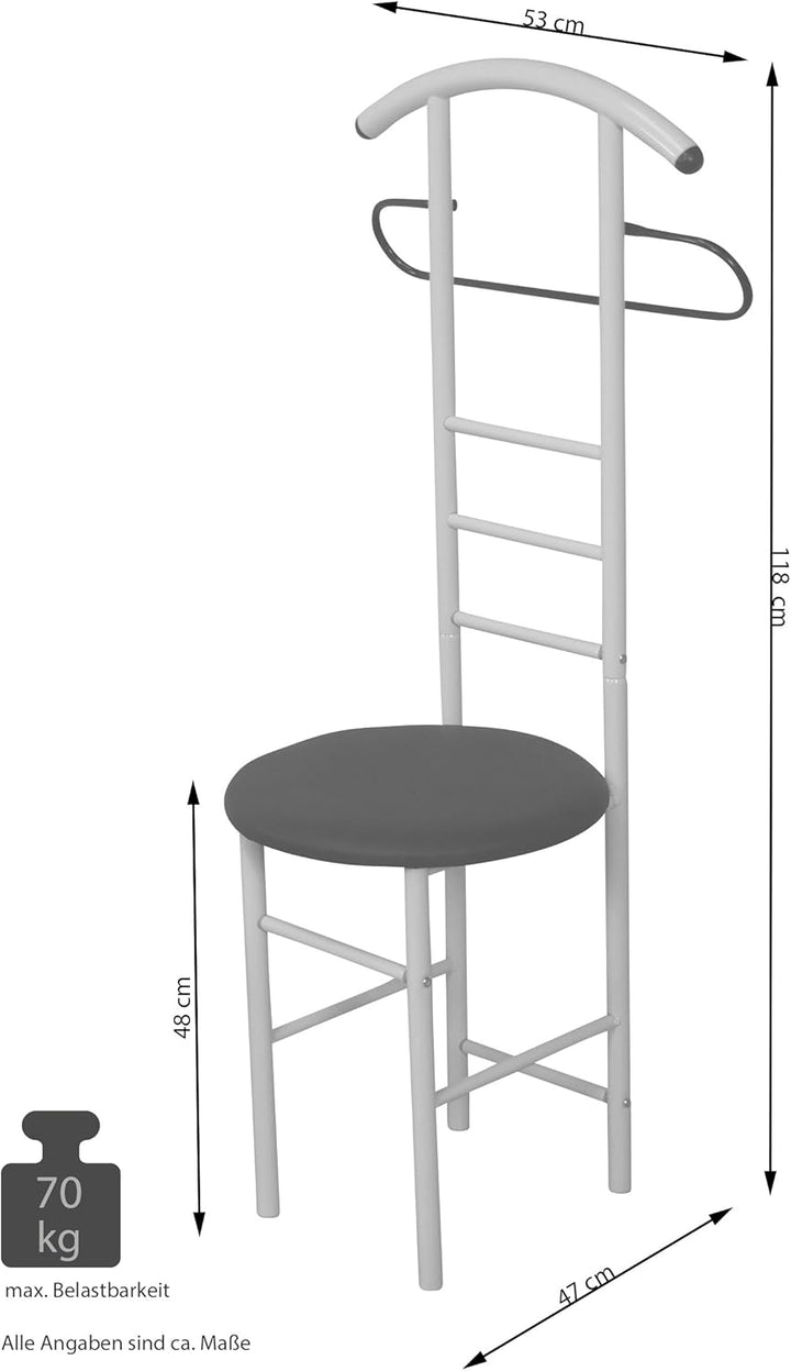 Herrendiener aus Stahlrohr mit rundem Sitz, 53x47x118 cm alu/buche, Alu/Buche