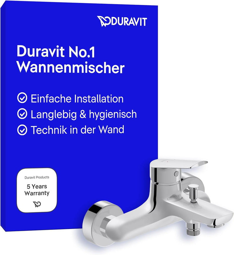 Duravit No.1 Wannenarmatur Aufputz für 2 Verbraucher, Einhebel-Wannenmischer mit Keramikmischsystem