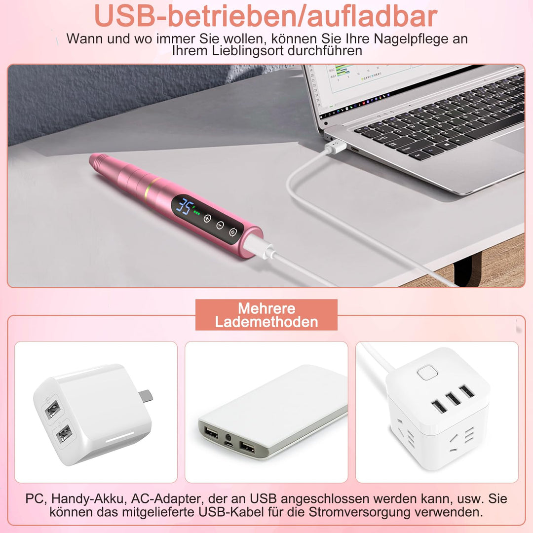 Nagelfräser Set Elektrisch,NAILGIRLS 11 in 1 Aufladbare Professional Electric Nail Drill Machine,Pro