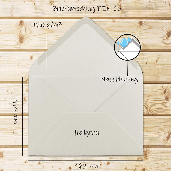 250 Brief-Umschläge - Hell-Grau - DIN C6-114 x 162 mm - Kuverts mit Nassklebung ohne Fenster für Gru