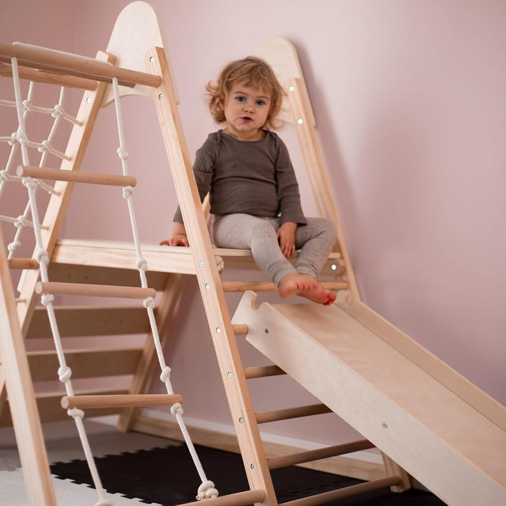 mamabrum Holz Haustier Spielplatz XL 5in1, Rutsche, Schaukel, Kletterwand, Netz und Leiter für Aktiv