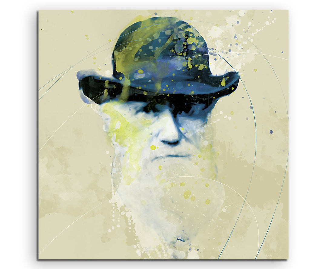 Charles Darwin I Aqua 60x60cm - Splash Art Paul Sinus Wandbild auf Leinwand - Malerei, Kunstbild, Aq