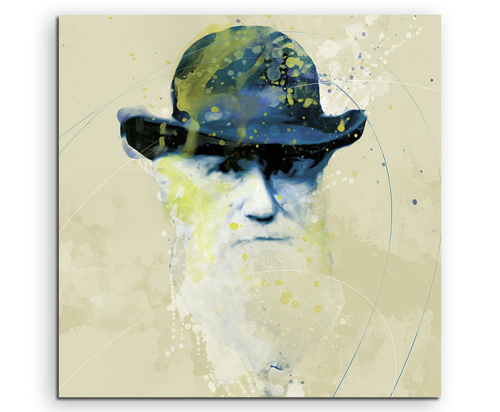 Charles Darwin I Aqua 60x60cm - Splash Art Paul Sinus Wandbild auf Leinwand - Malerei, Kunstbild, Aq