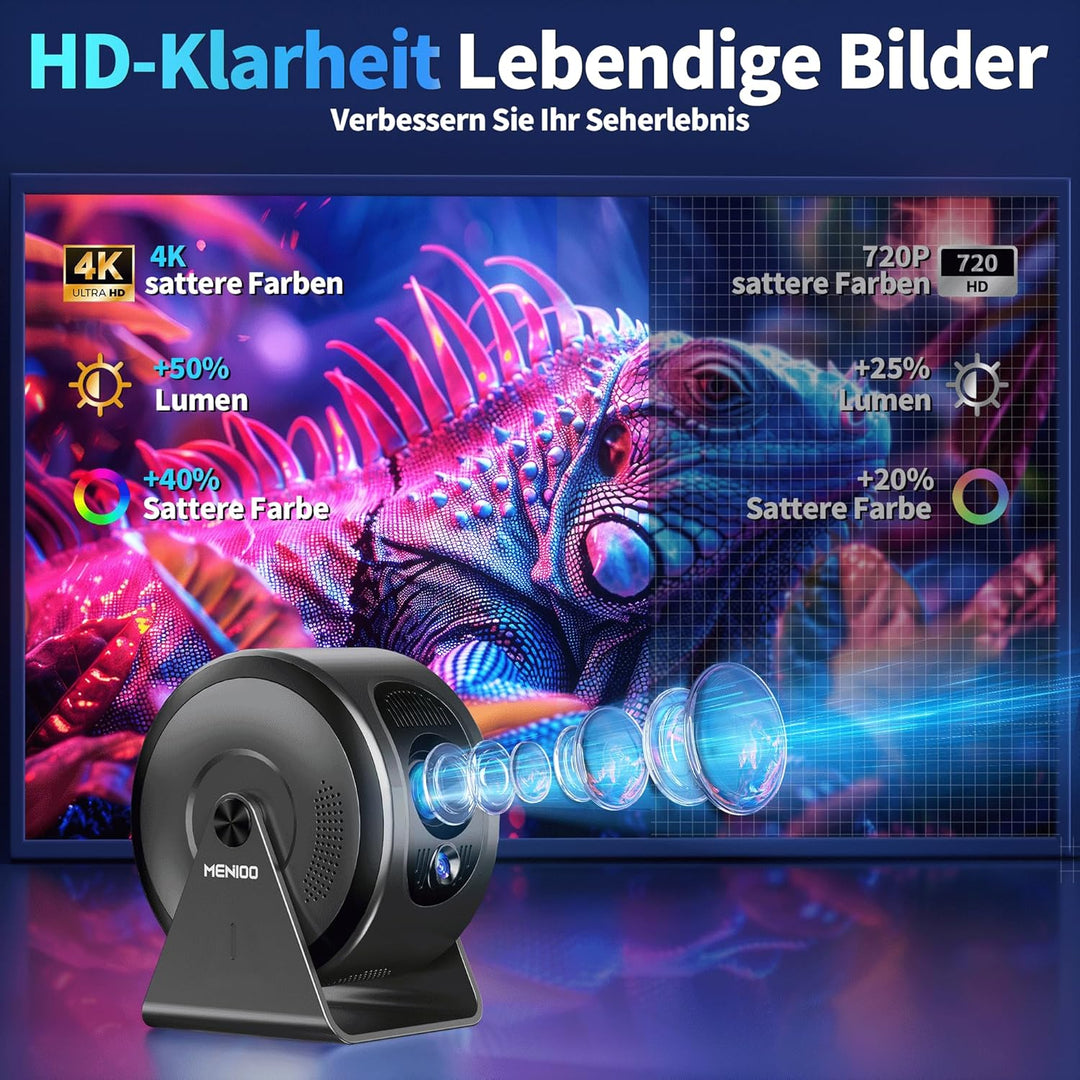 [Integrierte App] Mini Beamer Unterstützt 4K 1080P 2026, Projektor Auto Fokus und Trapezkorrektur, 3