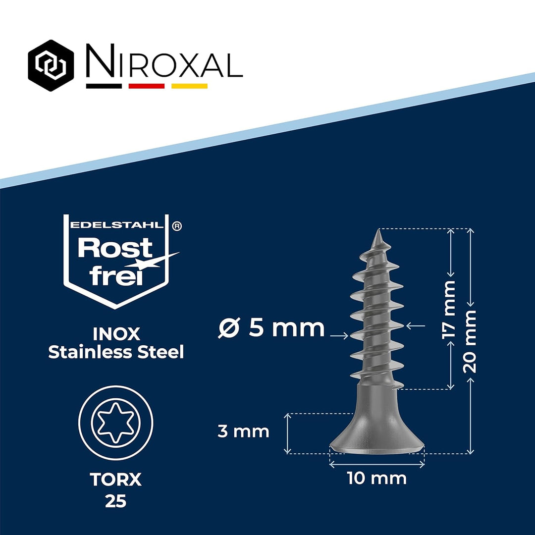 Holzschrauben Torx Schrauben 5x20 Edelstahl V2A rostfrei Spanplattenschrauben für Holz Vollgewinde 5