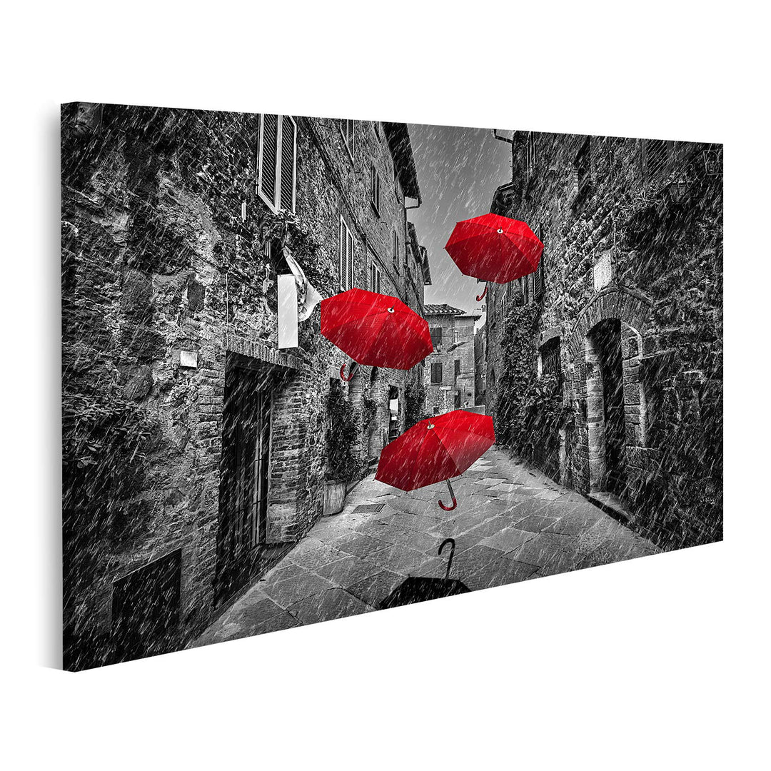 islandburner Bild auf Leinwand Regenschirme Wind Dunkle Strasse Alte Italienische Stadt Toskana Bild