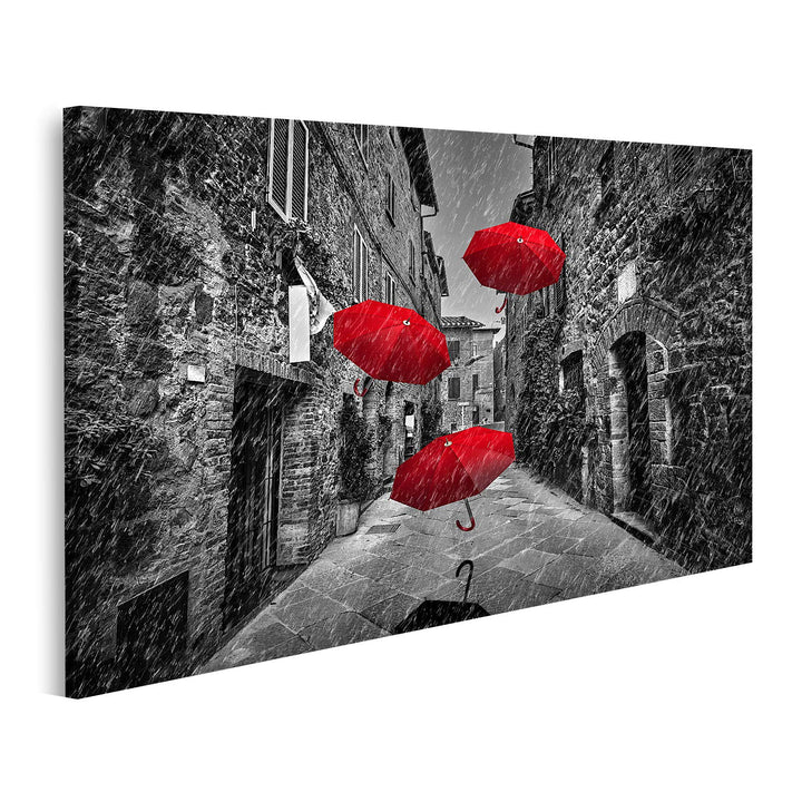 islandburner Bild auf Leinwand Regenschirme Wind Dunkle Strasse Alte Italienische Stadt Toskana Bild