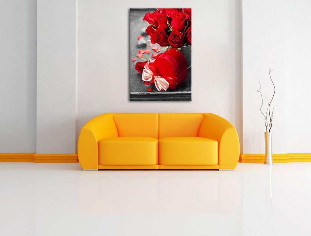 Valentinstag Rosen &amp; Herz schwarz/weiss Format: 100x70 cm auf Leinwand, XXL riesige Bilder fertig ge