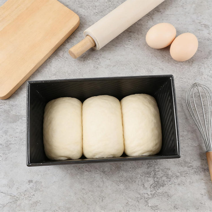 2 Stück Toastbrot Backform mit Deckel 1000g und 450g, Kastenform mit Deckel aus Kohlenstoffstahl, An