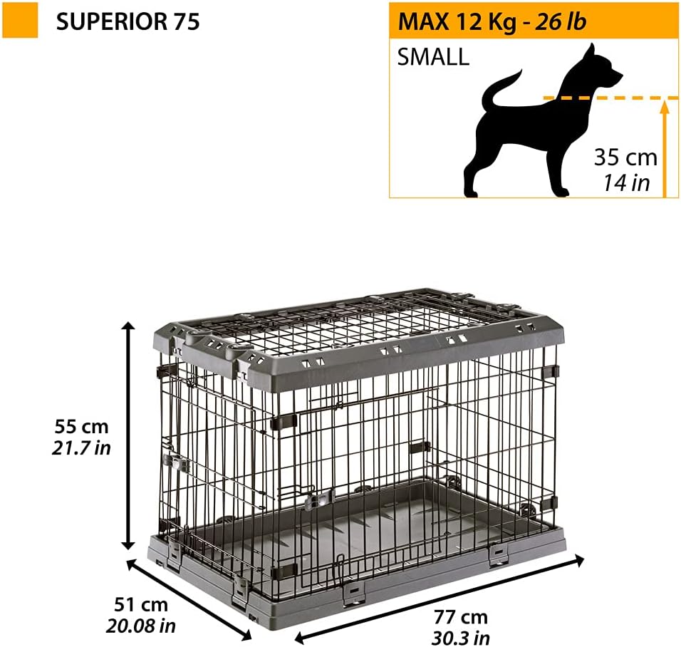 Zusammenklappbarer Käfig für kleine Hunde Superior 75 Metallzaun, mit Separator, Doppelverriegelung