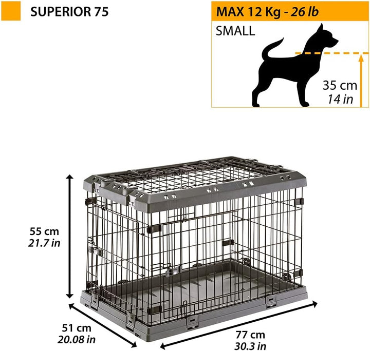 Zusammenklappbarer Käfig für kleine Hunde Superior 75 Metallzaun, mit Separator, Doppelverriegelung