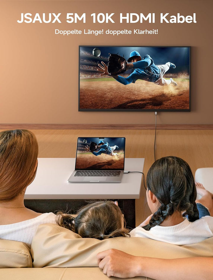 JSAUX 2 Stück 8K HDMI Kabel 5M, HDMI 2.1 Kabel Ultra High Speed 48Gbps, (8K@60Hz 4K@120Hz 144Hz) HDM