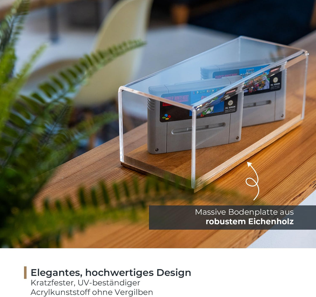 HMF 46872 Acryl Vitrine / Schaukasten mit Holzsockel für Modellautos | 27 x 12 x 11 cm | Transparent