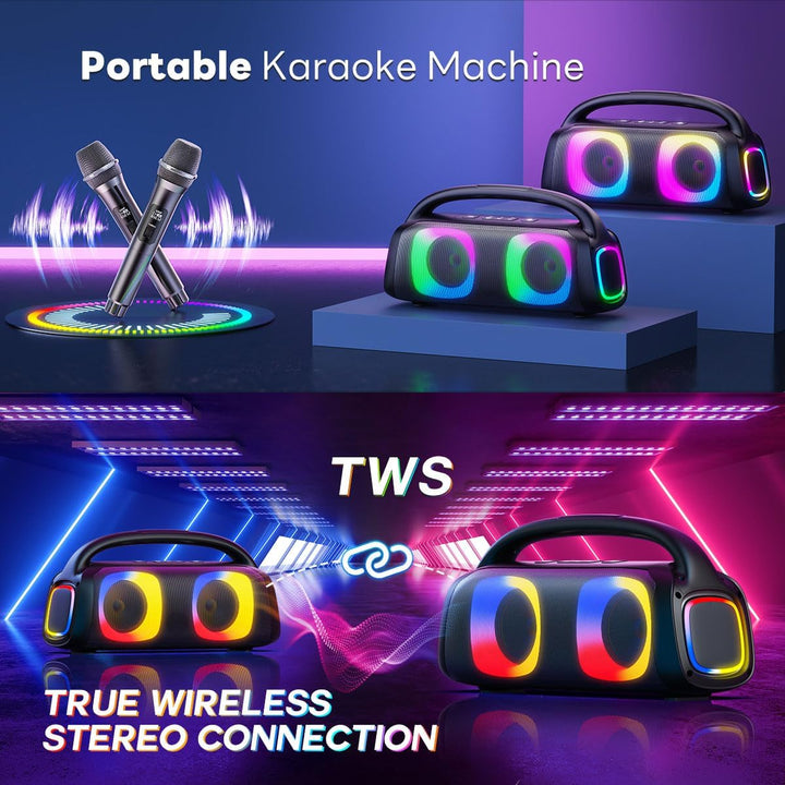 JYX Tragbarer Karaoke Maschine,Karaoke mit 60W Bluetooth Lautsprecher,2 Kabellosen Karaoke-MikrofonW